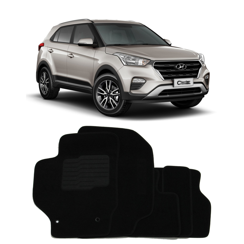 Jogo de Tapetes em Carpete Hyundai Creta 2017 2018 2019 2020 2021 2022 2023 2024 Preto