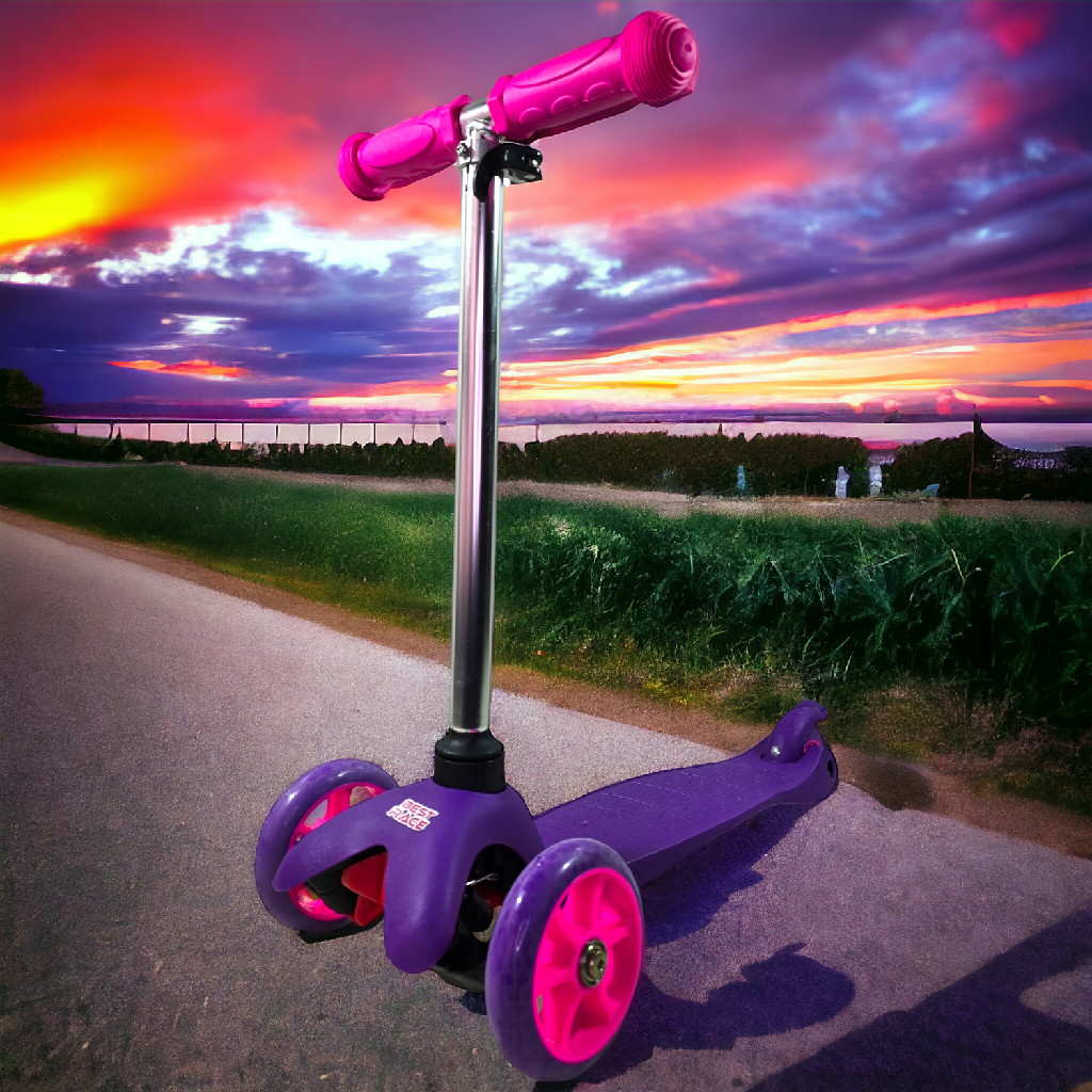Patinete Infantil Rosa 3 Rodas Guidão Ajustável Dobravel