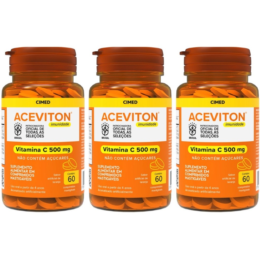 Kit Aceviton Vitamina C  Com 3 Unidades De 500mg 60 Comprimidos Cada Um  - CIMED em Oferta na Shopee