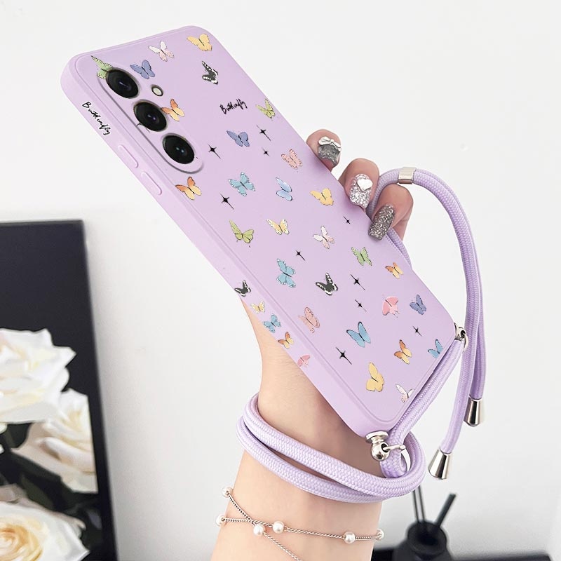 A 55 Linda Borboleta Cordão Silicone Caso De Telefone Para Samsung A55 A51 A31 A32 A70 A53 A54 A52 A72 A52S A50 A73 A71 