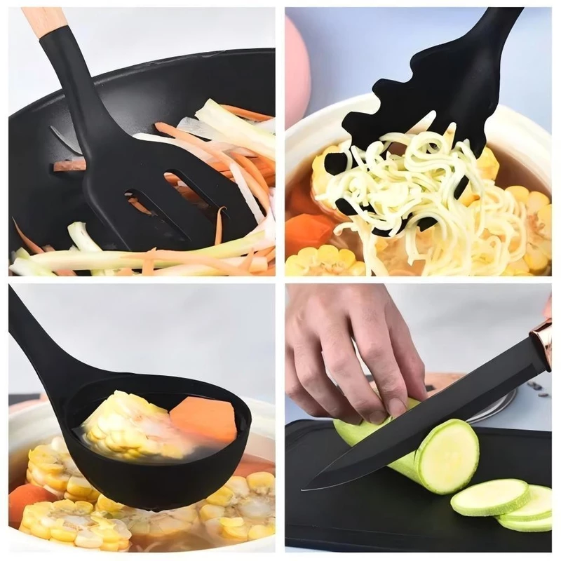 Kit 12 Peças de Utensílios de Cozinha em Silicone e Bambu — foto 4