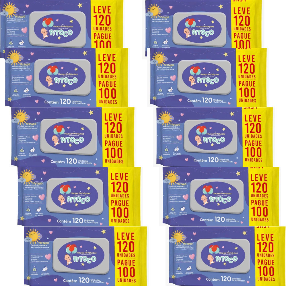 Kit Contém 10 Pacotes com 120 Unidades Lenço Umedecido Pitoco - CIMED