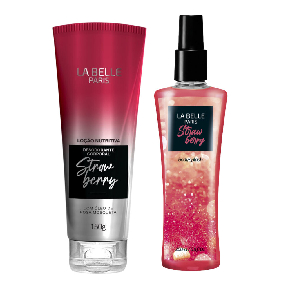 Kit Desodorante Corporal 150g + Body Splash 200ml Strawberry Com Oleo de Rosa Mosqueta La Belle Paris