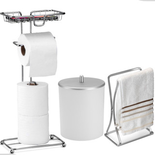 Kit Acessorios Lavabo Banheiro Lavabo Toalha Rosto Porta Papeleira Celular Branco Prateado Arthi em Oferta na Shopee