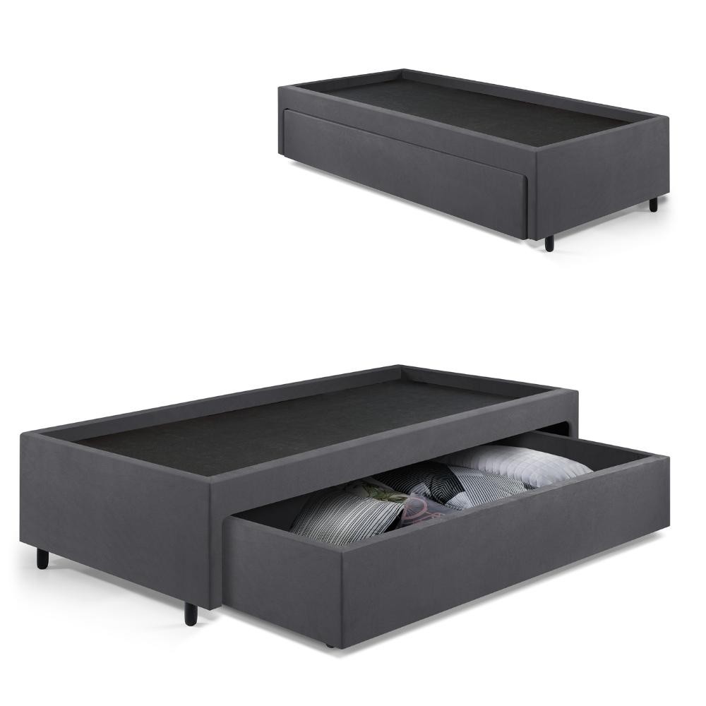 Base Box Cama Solteiro com Gaveta Sapateira 88x188 cm Suede Cinza