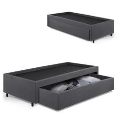 Base Box Cama Solteiro com Gaveta Sapateira 88x188 cm Suede Cinza