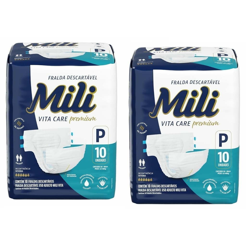 Kit 2 Fralda Adulto Vita Care Premium Tam P 10Uni - Mili
