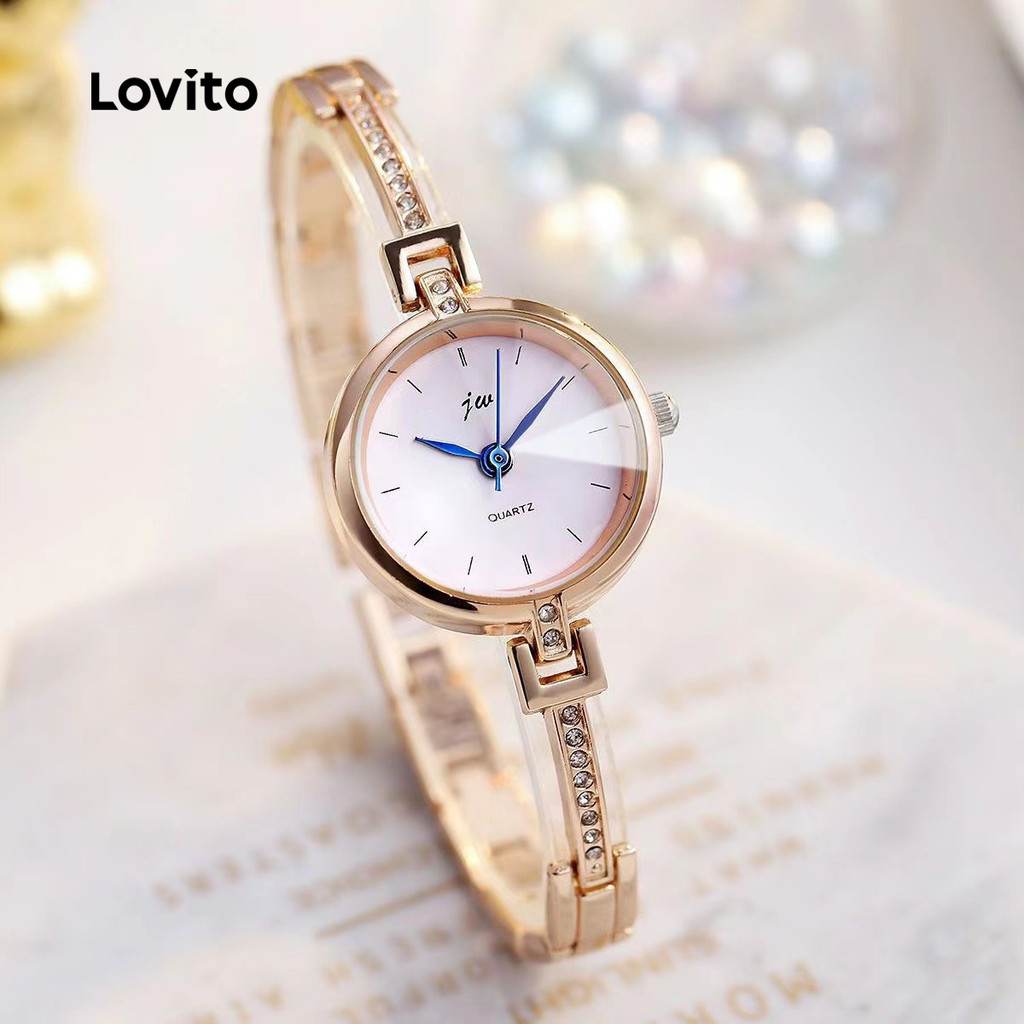 Lovito Relógio de Quartzo Casual de Metal Minimalista com Strass para mulheres LFA86249 em Oferta na Shopee