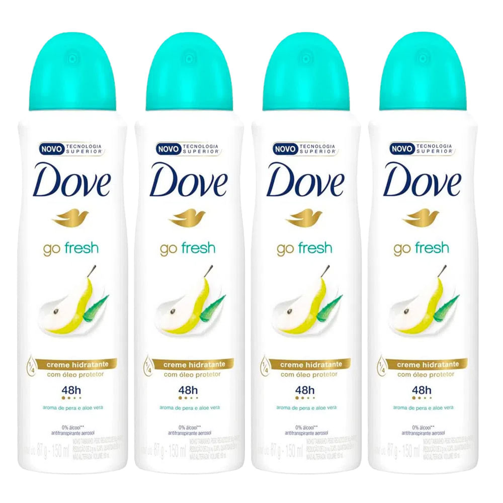 Kit 4 Desodorantes Aerosol Dove Go Fresh Pera e Aloe Vera 150ml - Beauty