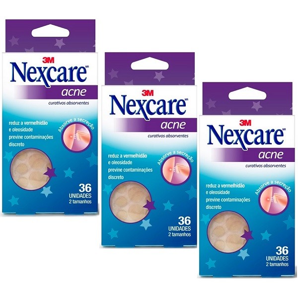 Kit com 3 Caixa Curativo Nexcare ACNE com 36 Unidades 2 Tamanhos em Oferta na Shopee