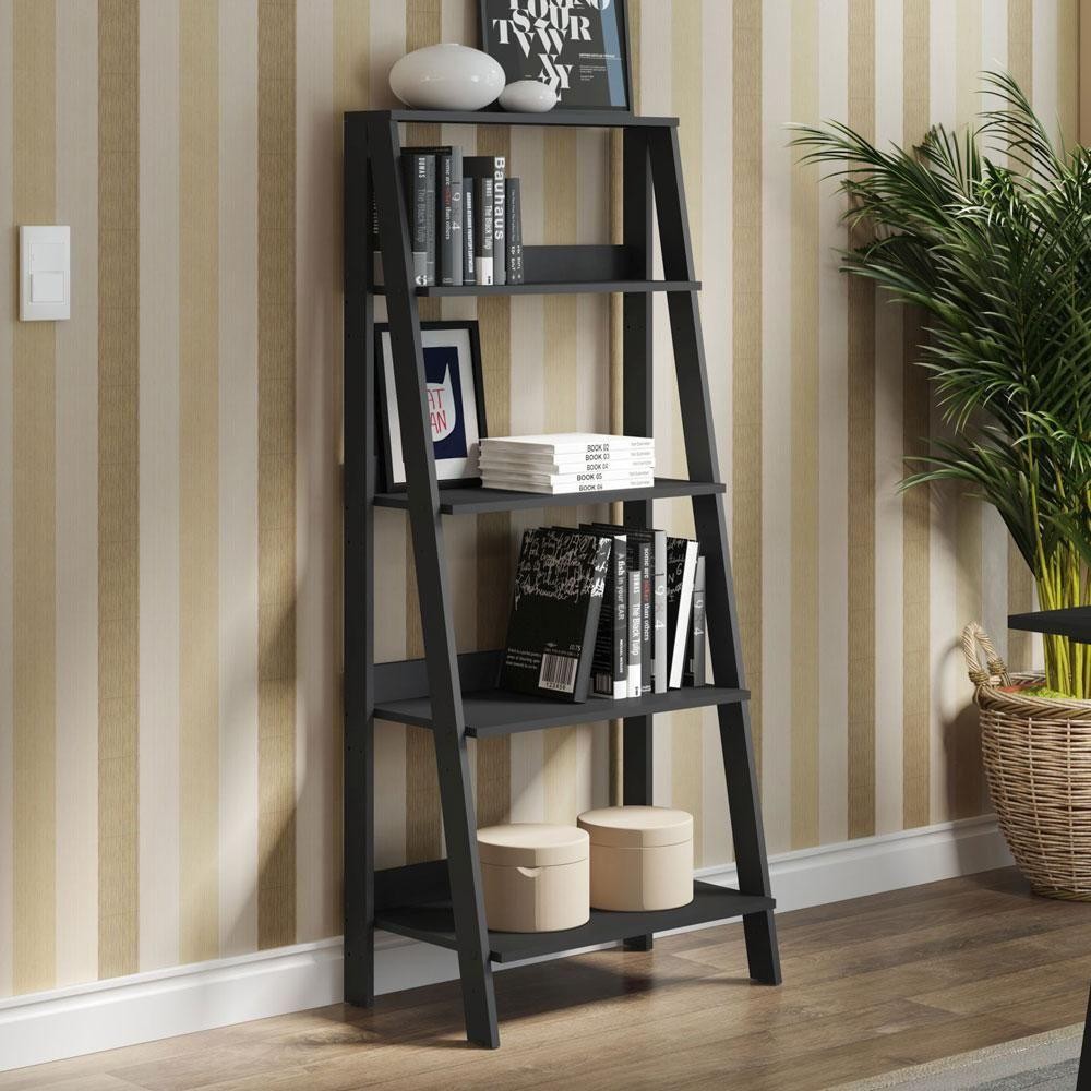 Estante Escada para Livros com 4 Prateleiras Preto em Oferta na Shopee