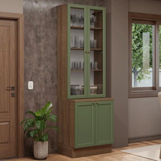 Kit Balcão + Cristaleira 70 cm Rustic/Verde Vik Madesa 02 em Oferta na Shopee