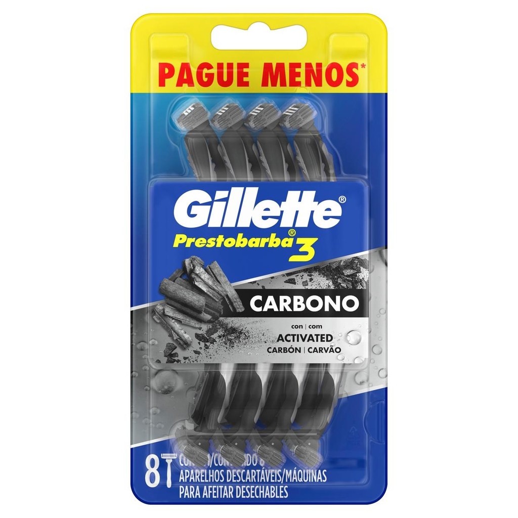 Aparelho de Barbear Descartavel Gillette 3 Carvão ativado 8un em Oferta na Shopee