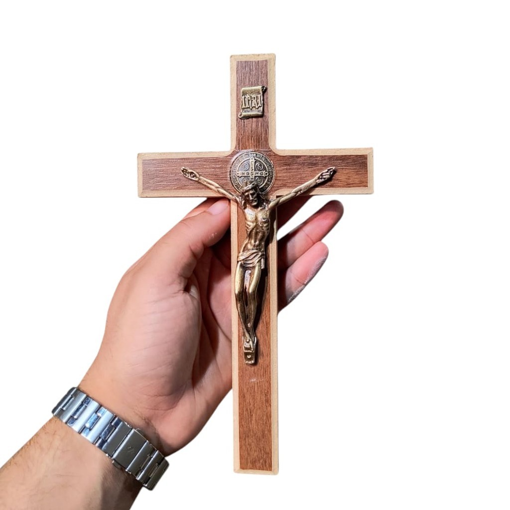 CRUCIFIXOS São Bento 22cm MDF  Parede Cruz Decorativa Religiosa Católico Proteção Atacado Varejo