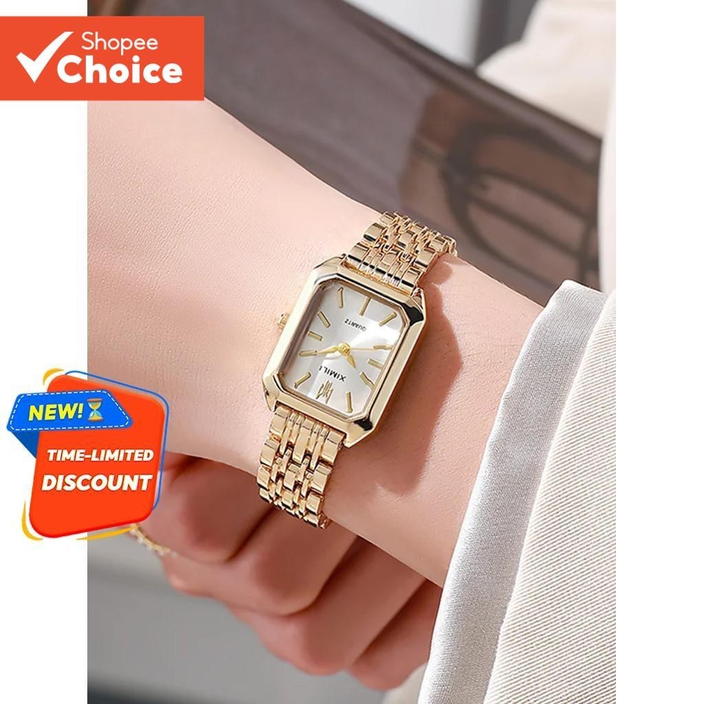 Relógio De Quartzo Feminino Retangular Dourado Elegante-Pulseira De Aço Com Mostrador Quadrado , Presente De Aniversário