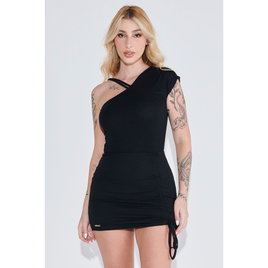 Vestido Curto Malha Canelado Planet Girls Preto - Women Clothes
