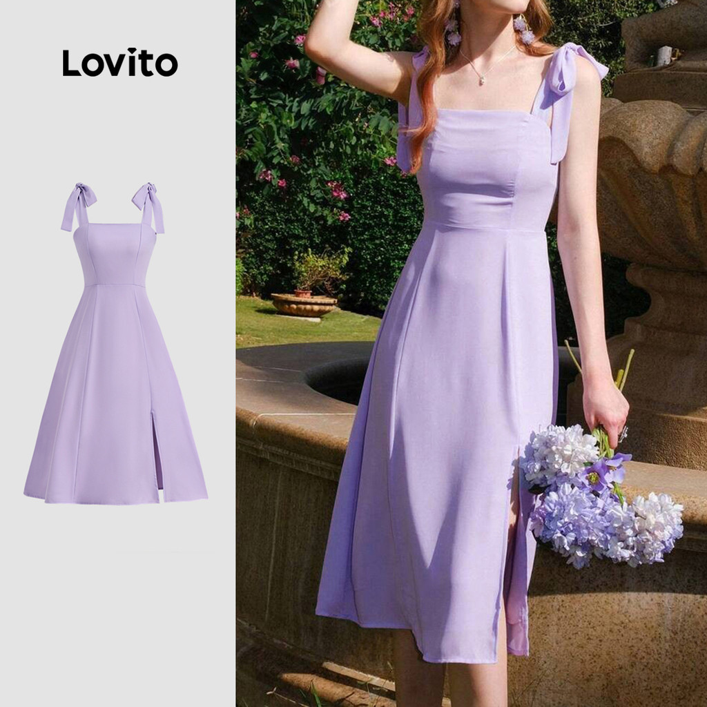 Lovito Vestido Casual liso com gravata frontal para mulheres L129ED331 em Oferta na Shopee