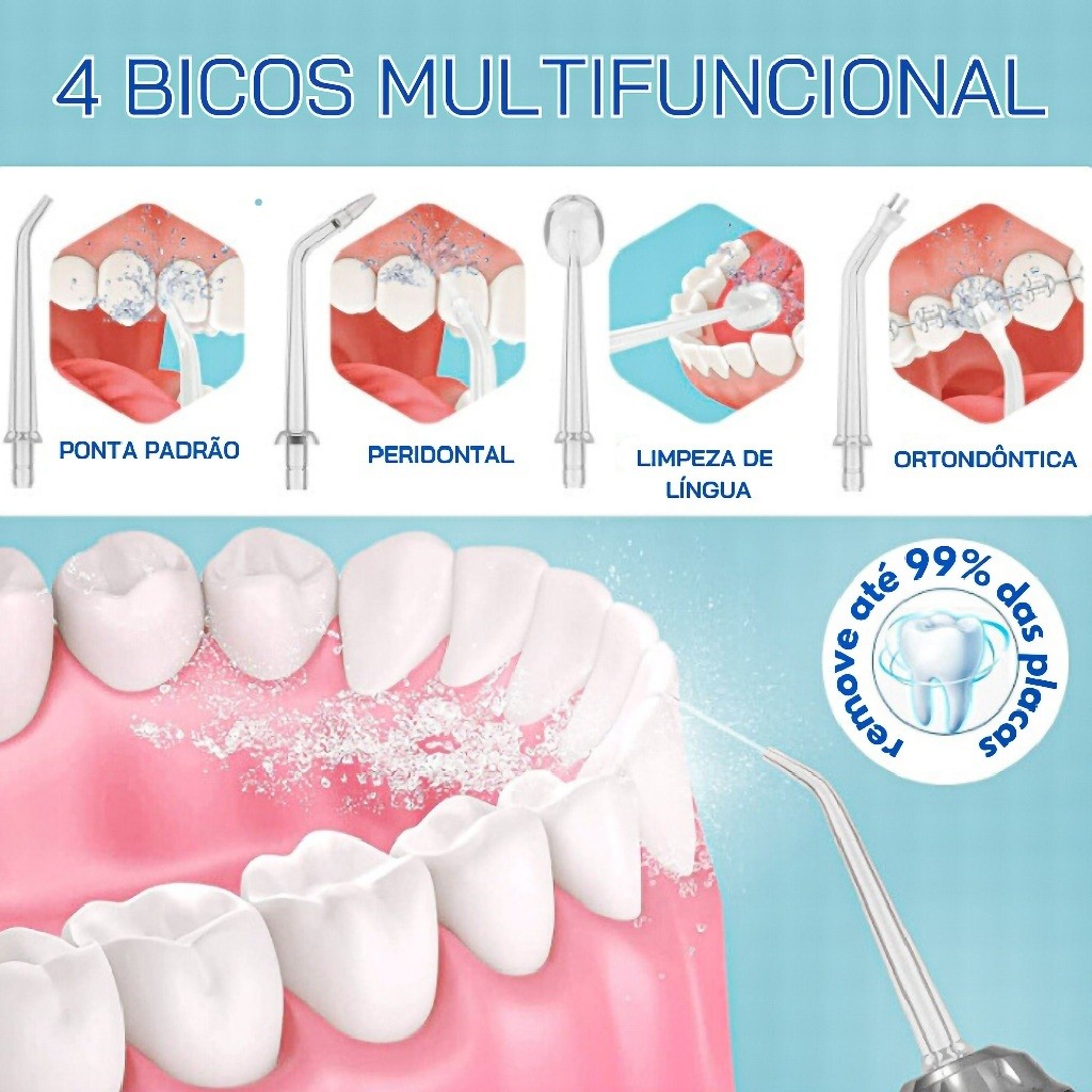 Irrigador Oral Dental Sem Fio Remoção de Placas Proteção Higiene Bocal IPX7 à Prova d'Água- A506 — imagem 2 de 2