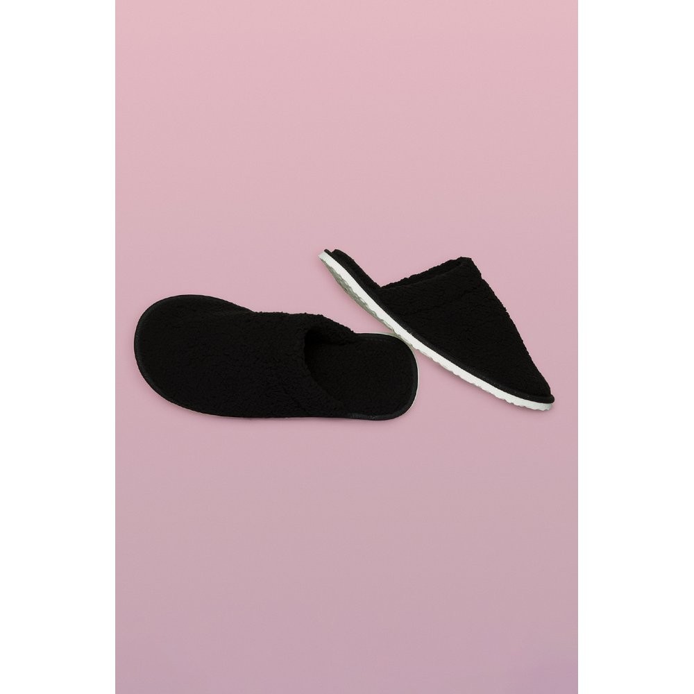 Pantufa Chinelo Unissex Fechado Sheper Pelinhos Plush Preto Quentinho