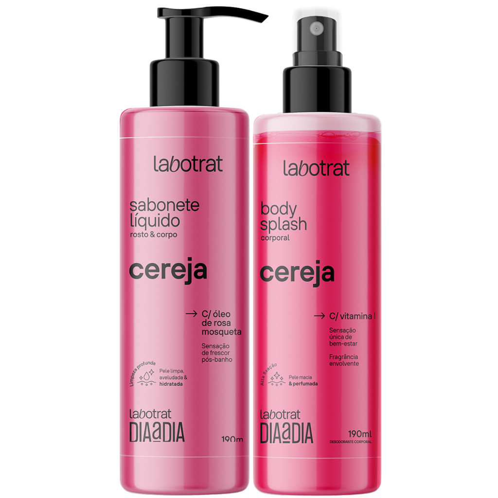 Kit Sabonete Liquido + Body Splash Corpo E Rosto Labotrat Dia A Dia Cheiro De Fruta Cereja 190ml