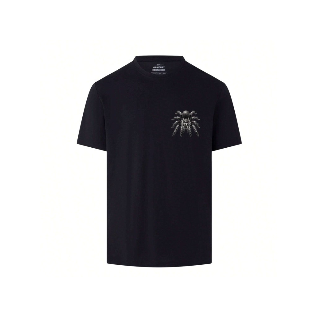Camiseta Básica Preta Confortável Unissex Algodão Modelo: "Tarântula Minimalista" - Lançamento Especial