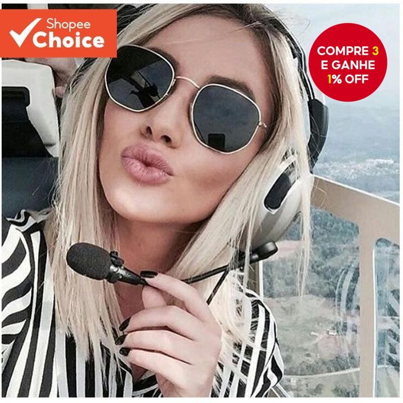 Óculos De Sol Vintage Unissex Hexagonais | Armação Leve De Lentes Planas UV400 Para Dirigi...