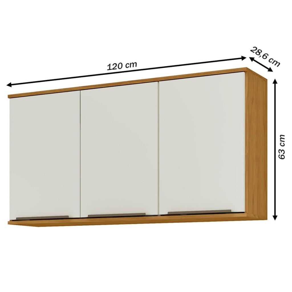 Detalhes do Armário Aéreo Cozinha Amélia 120 Cm 3 Portas 1 Prateleira Marrocos/Off White - Pnr Móveis