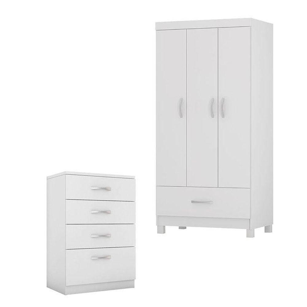 Cômoda Astral E Guarda Roupa Solteiro Prince cor utilizada Branco - Demóbile em Oferta na Shopee