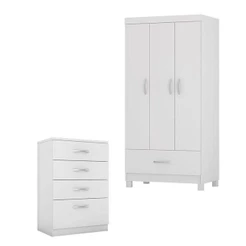 Cômoda Astral E Guarda Roupa Solteiro Prince cor utilizada Branco - Demóbile