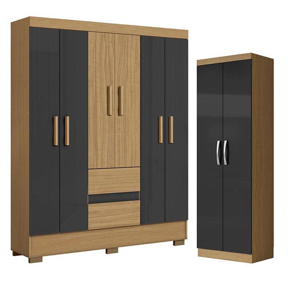 Guarda Roupa Casal Coimbra 2005138 E Armário Multiuso New 2000192 Atacama exclusividade na cor Grafite - Aramóveis