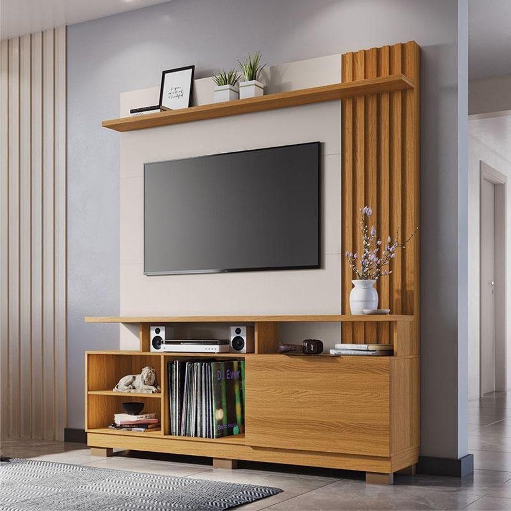 Estante Home Theater Ambiente Artheo feito com cor Cinamomo Off White - Hb Móveis