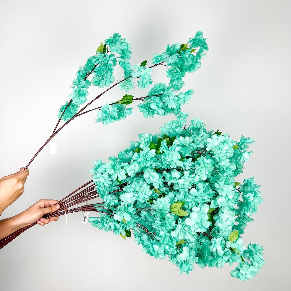 Haste de Cerejeira Artificial Alta Galho de Pessegueiro 95cm Flores Artificiais - BH802169 VERDE ÁGUA