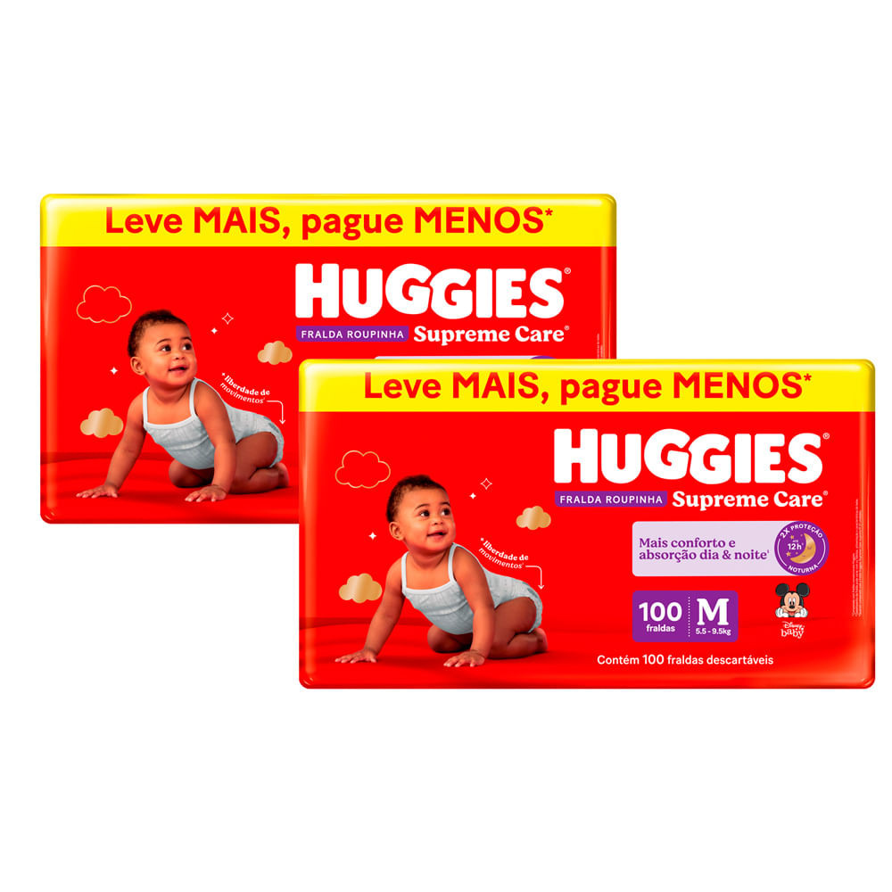 Kit 2 Fralda Roupinha Huggies Supreme Care Tamanho M 100 Unidades Descartáveis cada - Mom & Baby