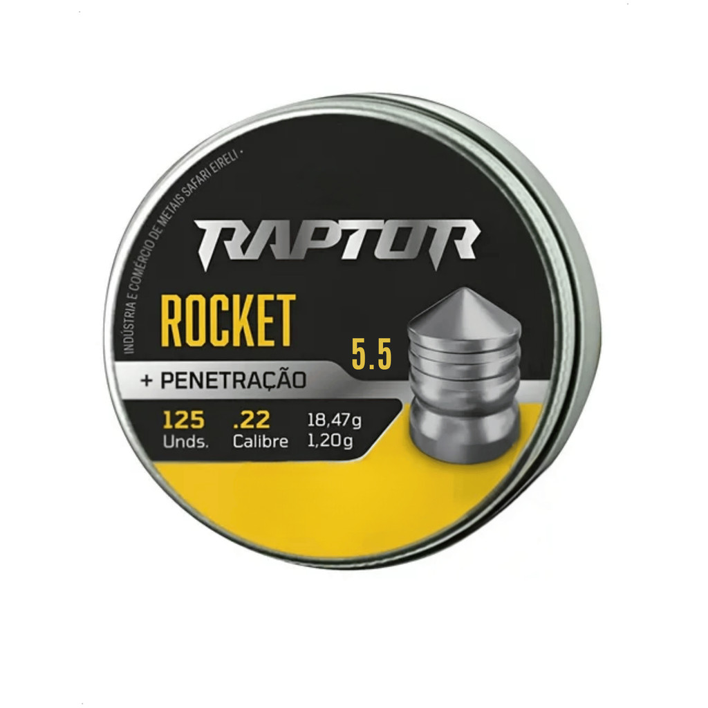 Chumbinho Raptor Rocket 5,5mm Penetração Pontiagudo 125un