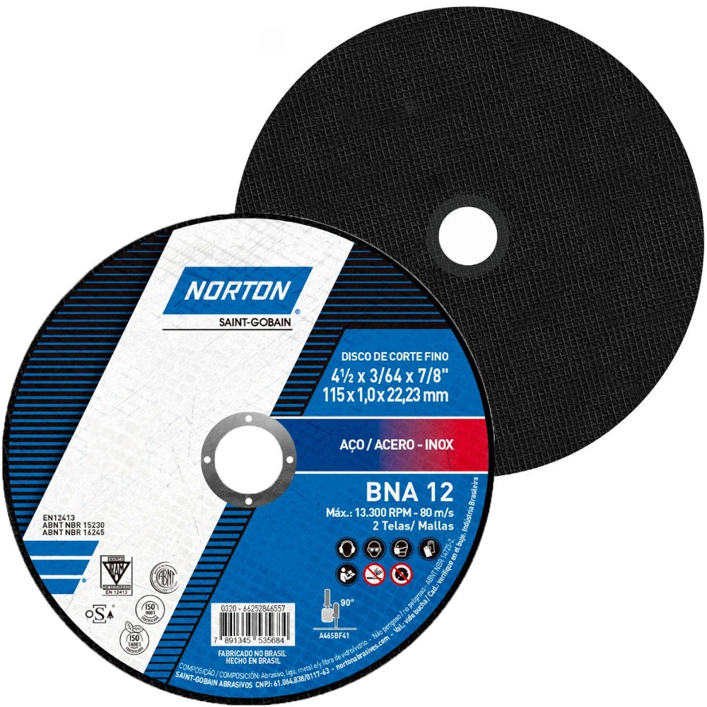 Disco de corte para metal e inox 4.1/2x3/64x7/8pol - Norton - Home & Living