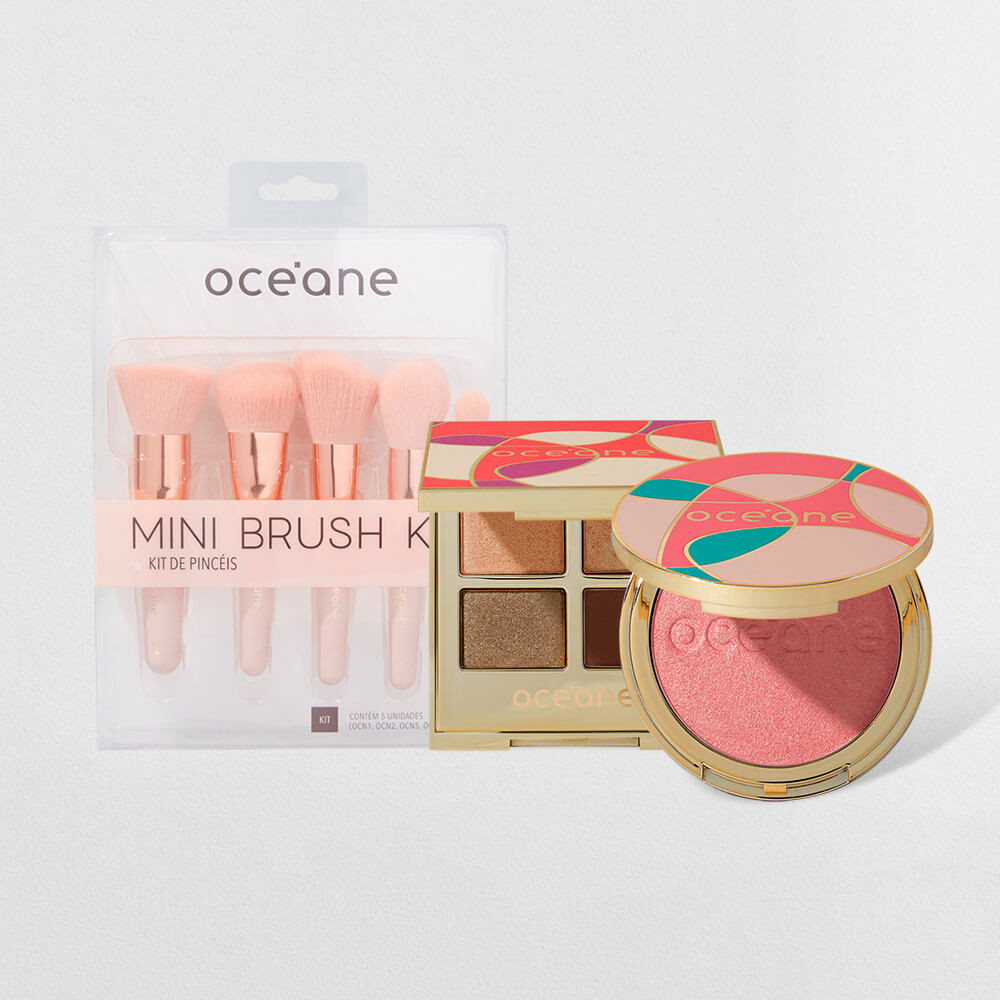 Kit Paleta de Sombras + Blush Cintilante Capri + Mini Pincéis (7 Produtos) - Beauty