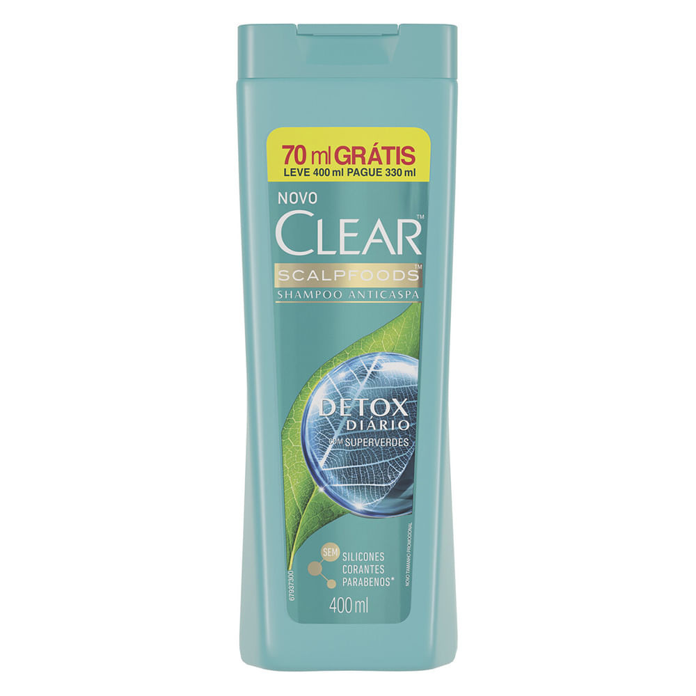 Shampoo Anticaspa Clear Detox Diário Leve 400ml Pague 330ml - Beauty