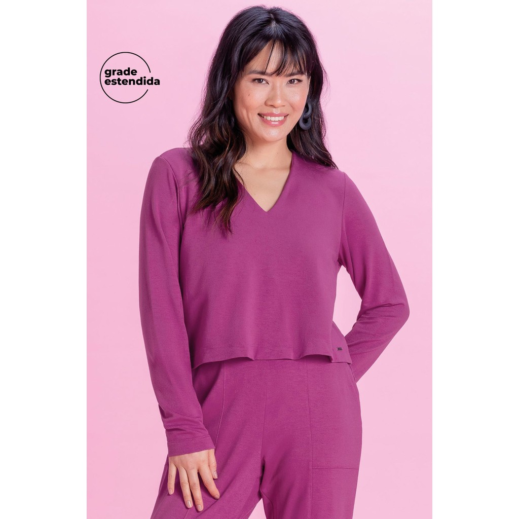 Blusa Feminina Decote V Marialícia  Roxo - Women Clothes