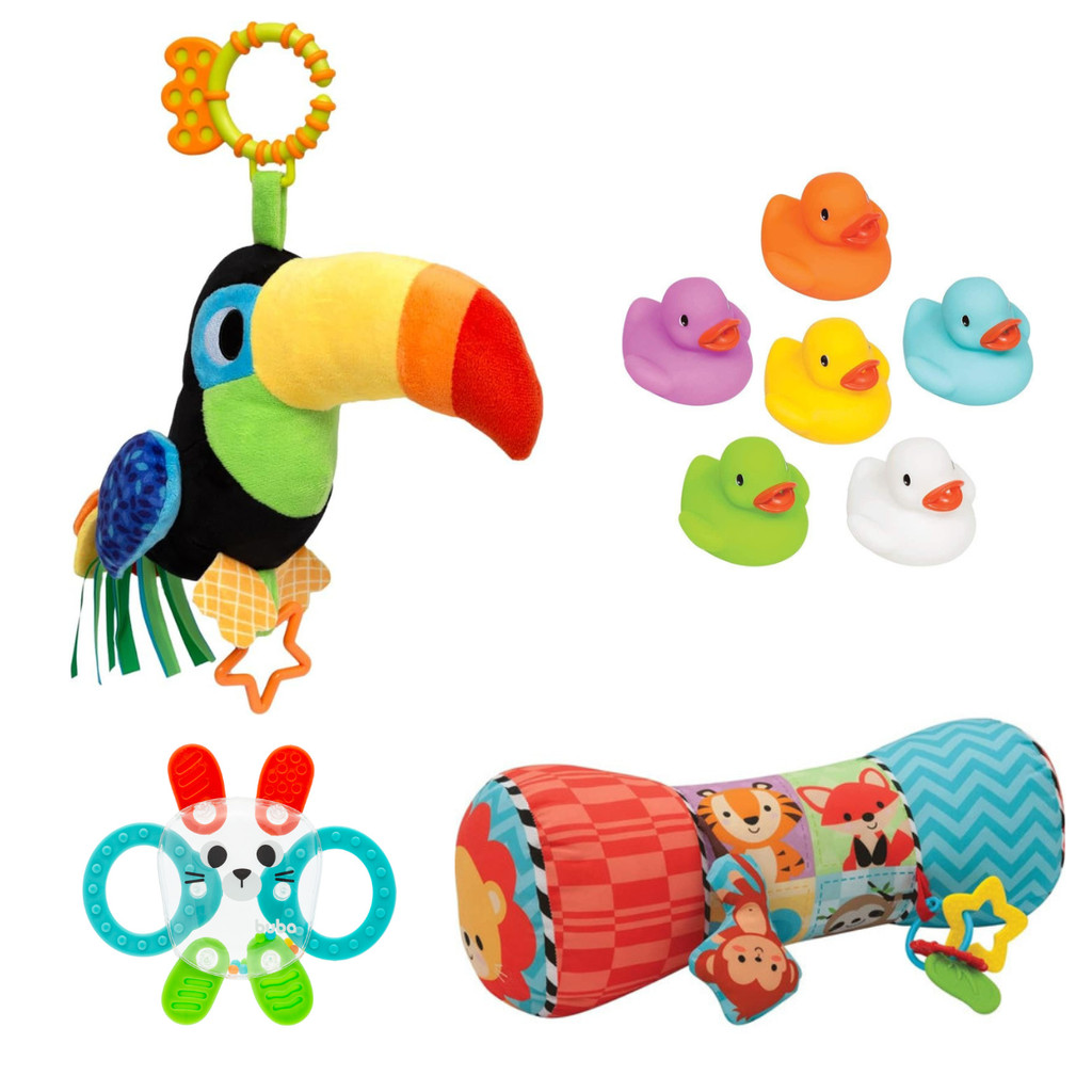 Kit Brinquedos para Bebê 4 Meses Mordedor Chocalho Banho