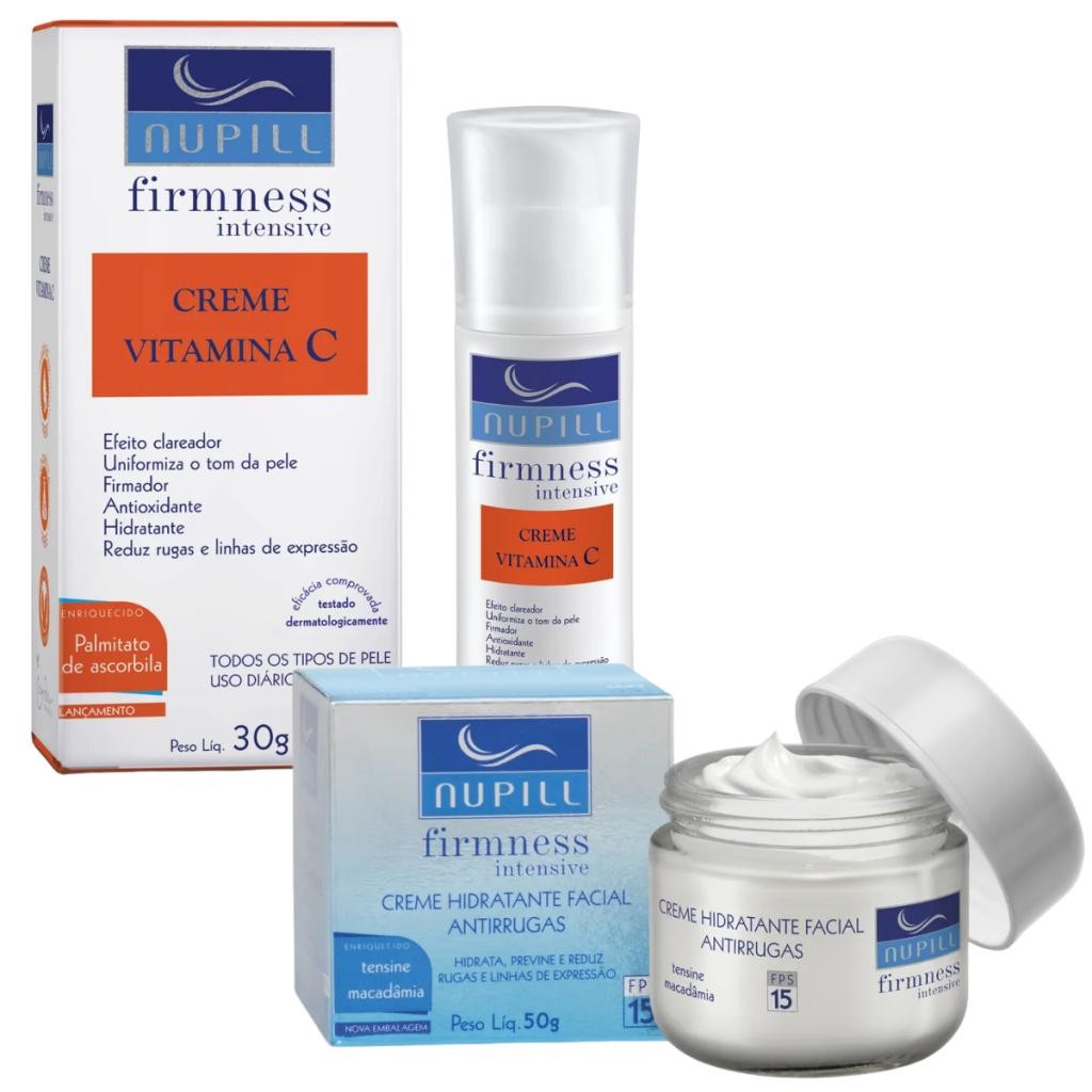 Kit Nupill Creme Facial Clareador Vitamina C Intensive 30g E Creme Antirrugas Tensine Macadâmia 50g em Oferta na Shopee