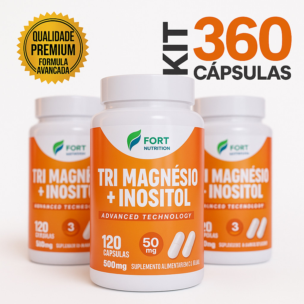 KIT 03 TRI MAGNÉSIO / DIMALATO / TAURATO / QUELATO / VITAMINA B6 + INOSOL 120 CAPS 500mg