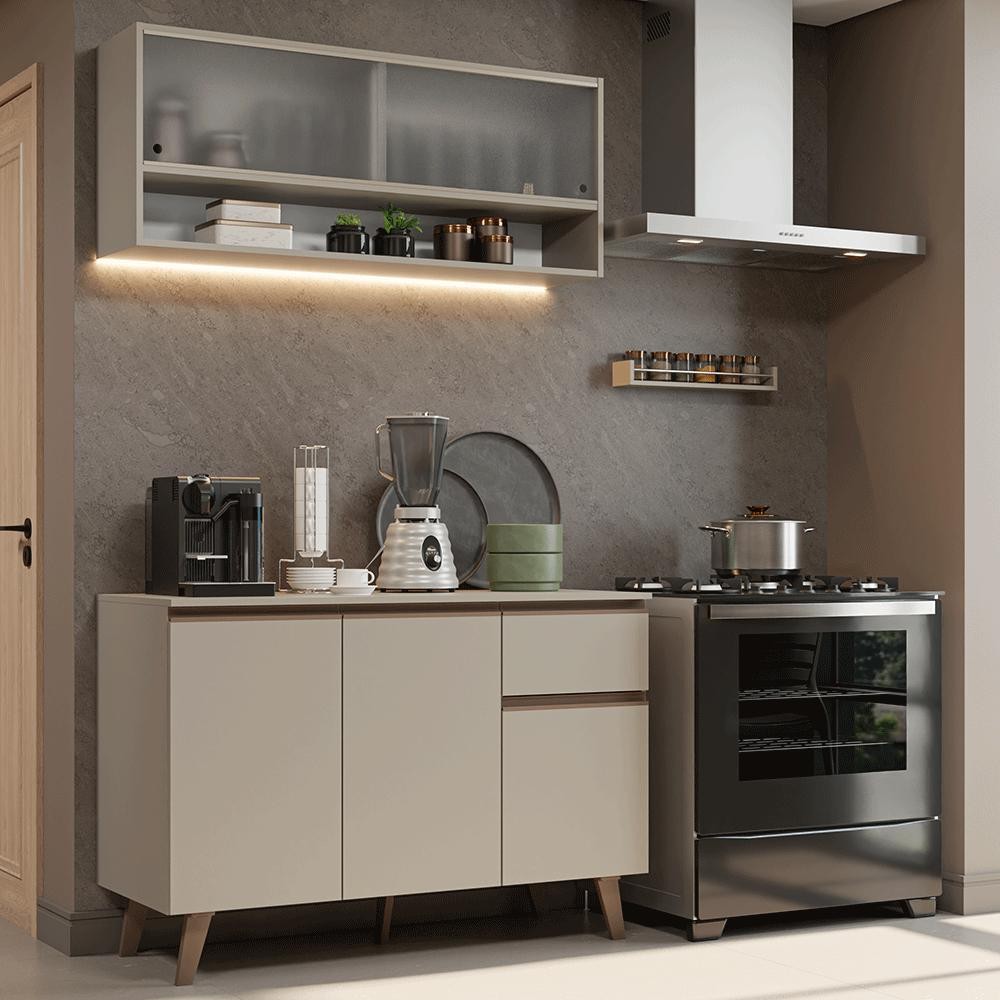 Armário de Cozinha Compacta 120 cm Crema Nice Madesa 02 em Oferta na Shopee