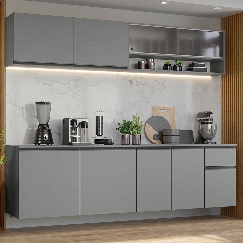 Armário de Cozinha Completa 240 cm Suspenso Nice Madesa 04 em Oferta na Shopee