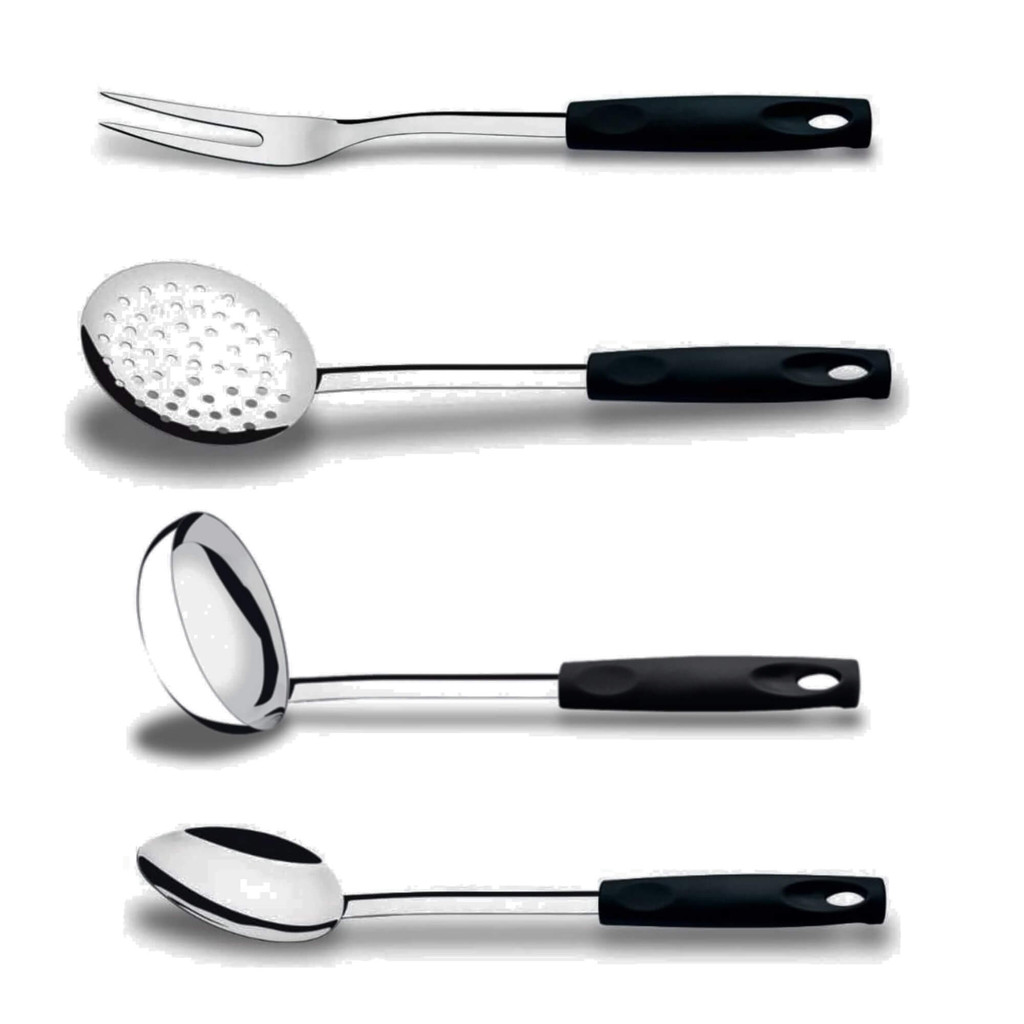 Kit Brinox Asti Inox com Espumadeira, Garfo Trinchante, Concha Terrina e Colher de Arroz