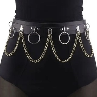 Cinto Argola e Corrente Couro Sintético Harness K-POP Punk Gótico Moda