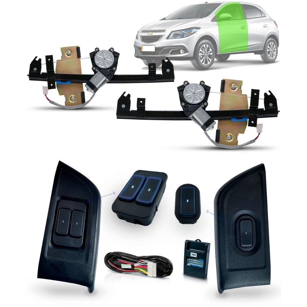 Kit Vidro Eletrico Onix Novo Prisma 4 Portas Dianteiro Inteligente Ultraled Azul