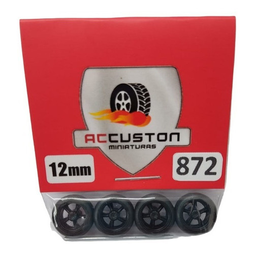 Rodas com pneu de borracha Para Customização de Hot Wheels Matchbox 1/64  Ac Custon  12 mm modelo 872 Perfil Baixo