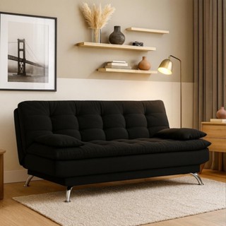 Sofá-Cama Casal 3 Lugares Premium Suede Pés de Metal Preto em Oferta na Shopee