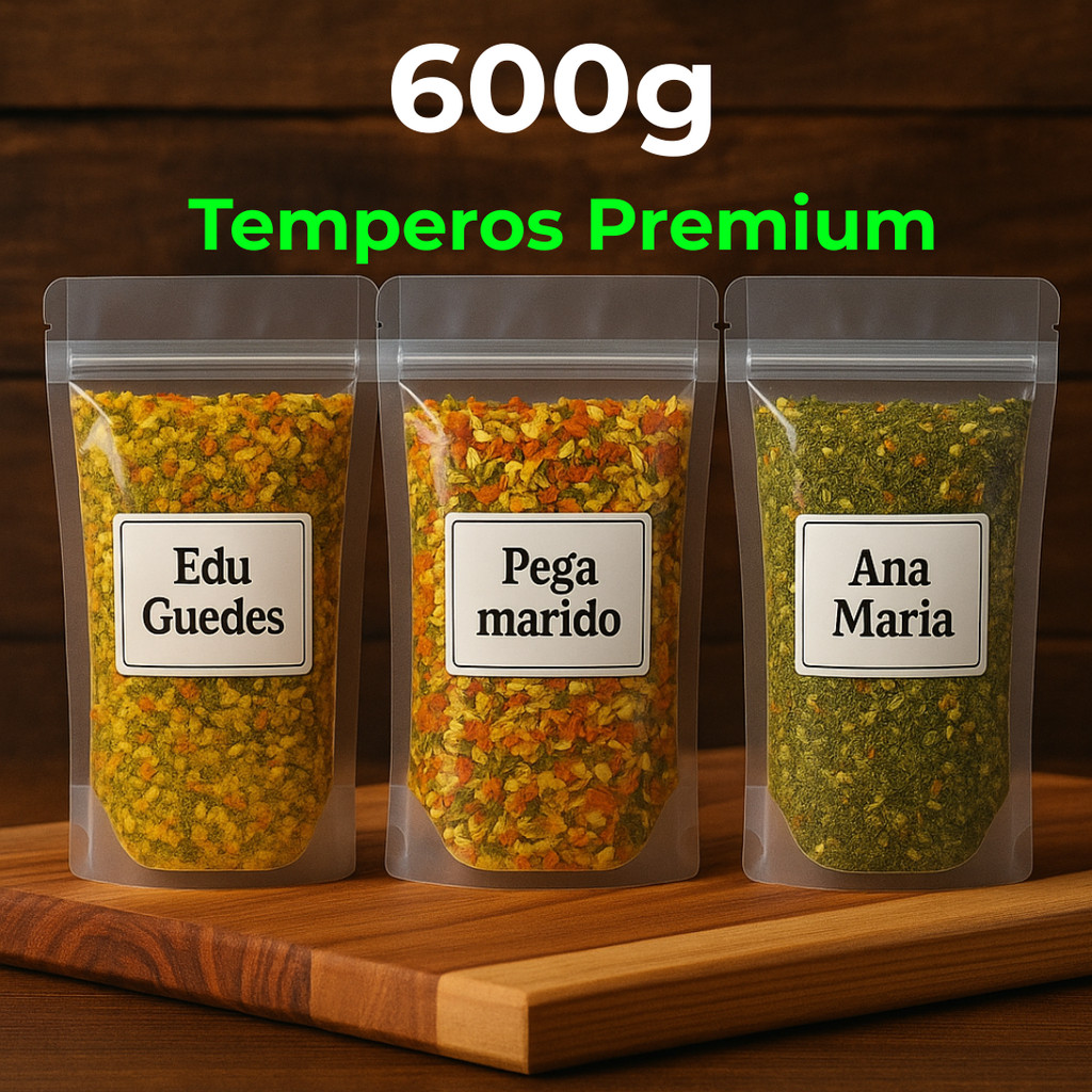 Kit de Temperos 600g – Pega Marido, Edu Guedes, Ana Maria – Premium Gourmet Kit de Temperos 600g – Pega Marido, Edu Guedes, Ana Maria – Premium Gourmet