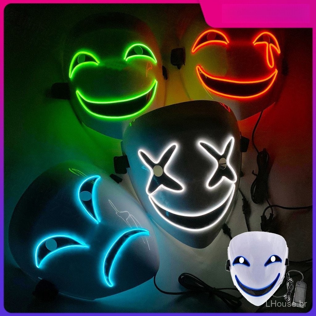 Máscara De Luz Led Cosplay Japonês Dos Desenhos Animados Neon Samurai Rímel Luminoso Raposa Para O Dia Das Bruxas Natal